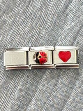 Gold & Steel Lady Bug Red Heart Ganzo 9mm Italia 3 Charms Links Stainless Steel